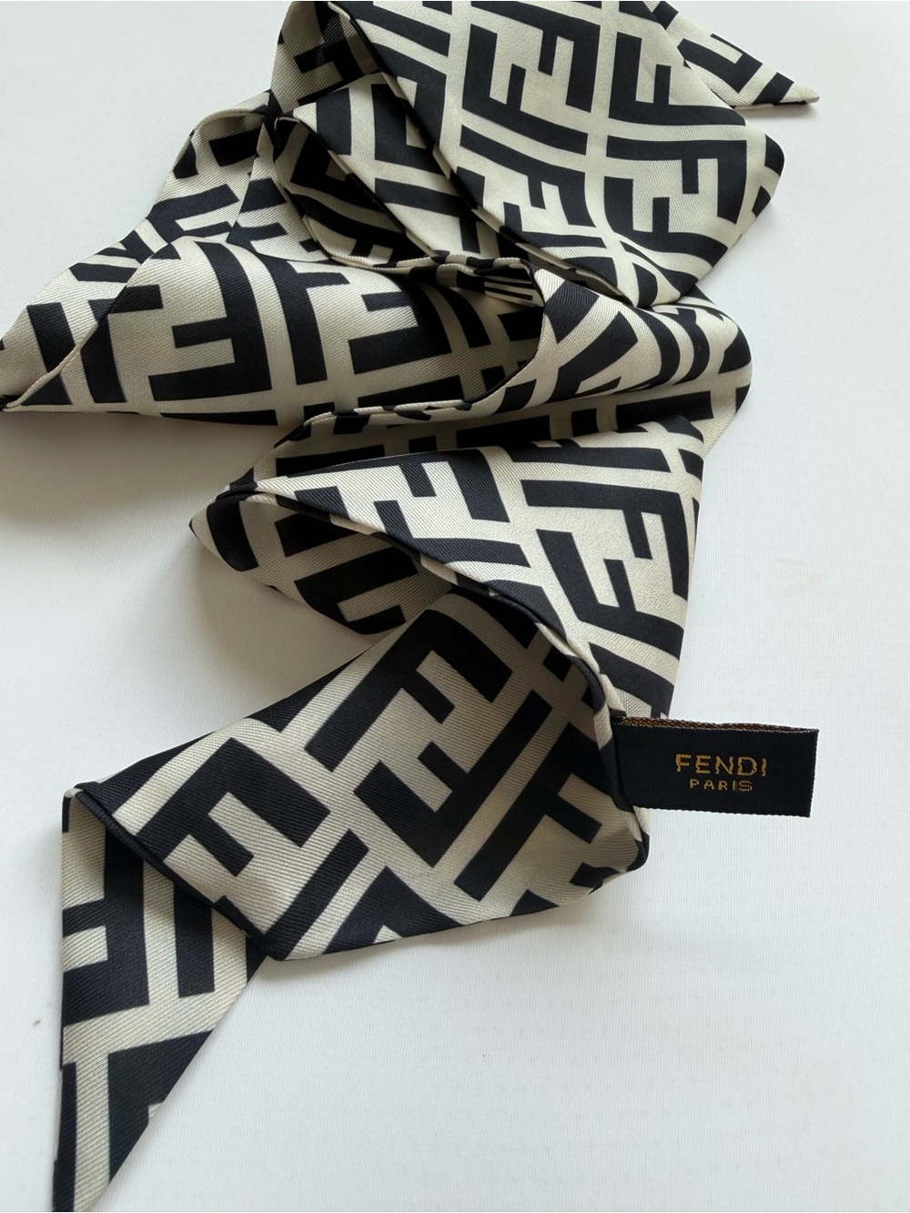 Fendi Black & Cream Monogram Silk Scarf